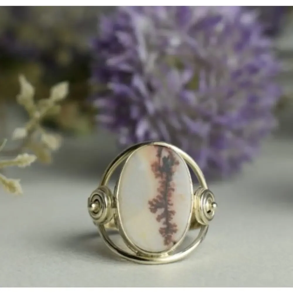 Vintage 925 Sterling Silver Moss Agate Ring Size 8